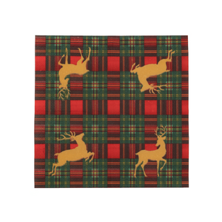 Reindeer Tartan Red Cocktail Napkins - includes 20 Cocktail Napkins
