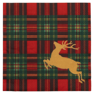 Reindeer Tartan Red Dinner Napkins - includes 20 Dinner Napkins