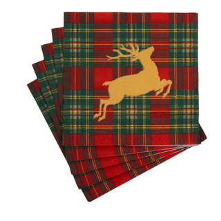 Reindeer Tartan Red Luncheon Napkins - includes 20 Luncheon Napkins