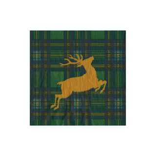 Reindeer Tartan Green Boxed Cocktail Napkins - includes 12 Boxed Cocktail Napkins