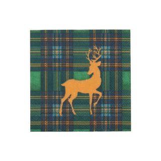 Reindeer Tartan Green Cocktail Napkins - includes 20 Cocktail Napkins