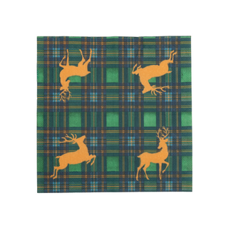 Reindeer Tartan Green Cocktail Napkins - includes 20 Cocktail Napkins