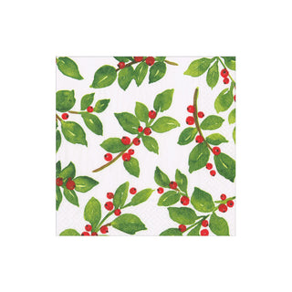 Painted Holly White Recycled Cocktail Napkins - includes 20 Cocktail Napkins