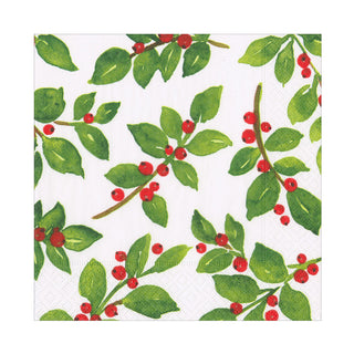 Painted Holly White Recycled Luncheon Napkins - includes 20 Luncheon Napkins