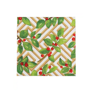 Holly and Fretwork White Cocktail Napkins - includes 20 Cocktail Napkins