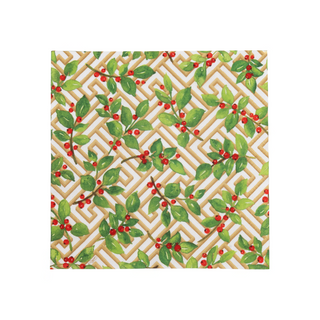 Holly and Fretwork White Cocktail Napkins - includes 20 Cocktail Napkins