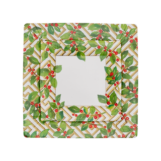 Holly And Fretwork White Square Paper Dinner Plates - includes 8 Paper Dinner Plates