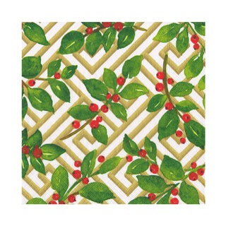 Holly And Fretwork White Luncheon Napkins - includes 20 Luncheon Napkins