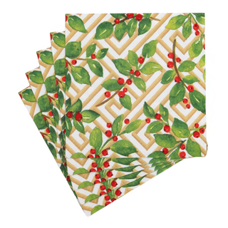 Holly And Fretwork White Luncheon Napkins - includes 20 Luncheon Napkins