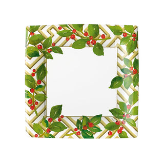 Holly And Fretwork White Square Paper Salad & Dessert Plates - includes 8 Paper Salad & Dessert Plates