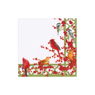 Winter Birds and Berries Recycled Cocktail Napkins - includes 20 Cocktail Napkins