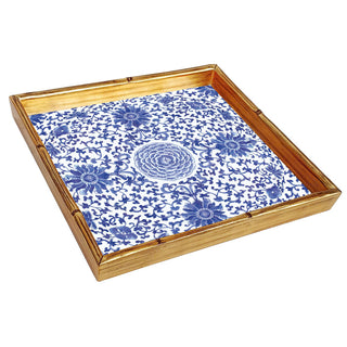 Indigo Garden Blue/White Bamboo Edge Square Lacquer Tray