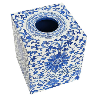 Indigo Garden Blue/White Square Lacquer Tissue Box Cover