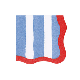 Cafe Stripe Scallop Blue/Red Paper Linen Die Cut Napkin - 15 per package
