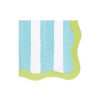 Cafe Stripe Scallop Aqua/Lime Paper Linen Die Cut Napkin - 15 per package