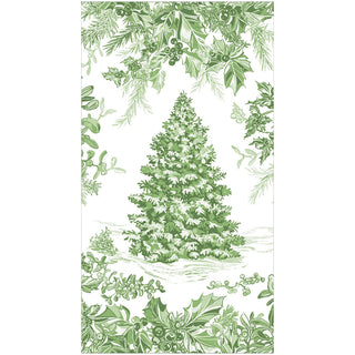 Christmas Tree Toile Sage/White Paper Linen Guest Towel -12 In
