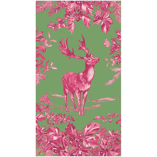 Stag Toile Raspberry/Sage Paper Linen Guest Towel -12 In