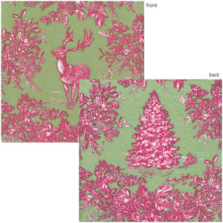 Stag Toile Raspberry/Sage Paper Linen Guest Towel -12 In