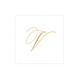 White Pearl Initial "V" Paper Linen Boxed Cocktail Napkins - box of 30