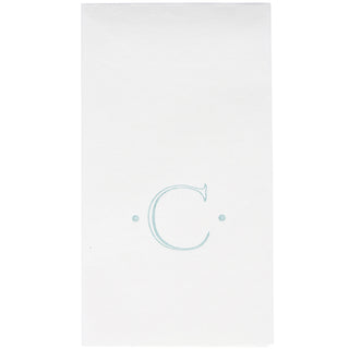 Caspari Antique Initial-Robin's Egg Paper Linen Boxed Guest Towel 24-In