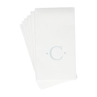 Caspari Antique Initial-Robin's Egg Paper Linen Boxed Guest Towel 24-In