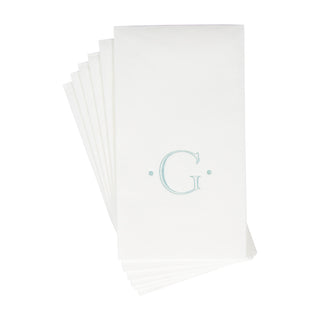 Caspari Antique Initial-Robin's Egg Paper Linen Boxed Guest Towel 24-In