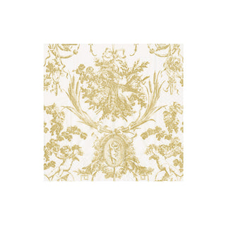 Romantic Toile Gold Boxed Cocktail Napkins - 40 Per Box