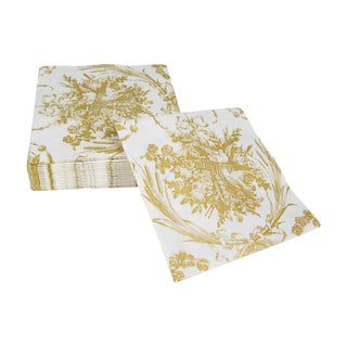 Romantic Toile Gold Cocktail Napkins - 20 Per Package