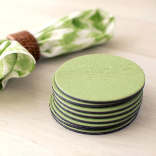 Classic Canvas Moss Green Coaster Round 8-In Felt/Canvas