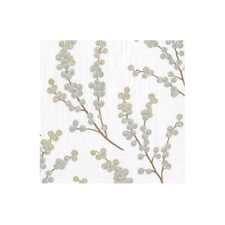 Berry Branches White/Silver Napkin Cocktail