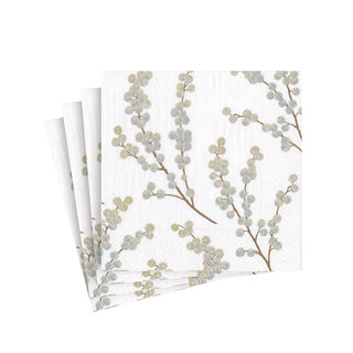 Berry Branches White/Silver Napkin Cocktail