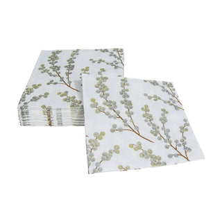 Berry Branches White/Silver Napkin Cocktail
