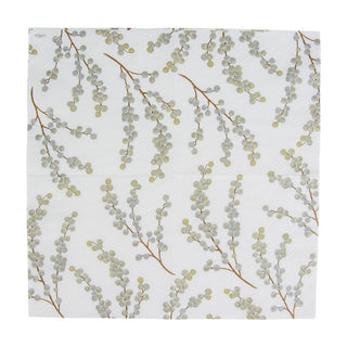 Berry Branches White/Silver Napkin Cocktail