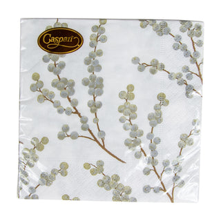 Berry Branches White/Silver Napkin Cocktail
