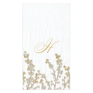 Berry Branches Wht/Silver Initial H Guest Towel W/Initial