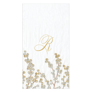Berry Branches Wht/Silver Initial R Guest Towel W/Initial