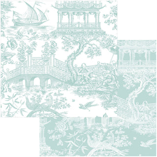 Chinoiserie Toile Robin's Egg Roll Wrap 30 Inch X 8Ft-2 Inch Core