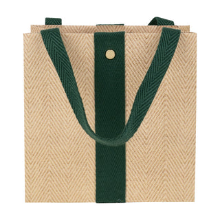 Jute And Twill Natural/Hunter Gift Bag Sm Sq. 5 3/4X2 1/2 X 5 3/4