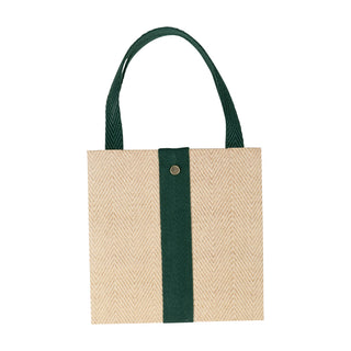 Jute And Twill Natural/Hunter Gift Bag Sm Sq. 5 3/4X2 1/2 X 5 3/4