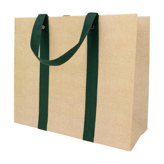 Jute And Twill Natural/Hunter Gift Bag Lg 11 3/4 X 4 3/4 X 10