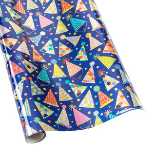 Party Hats Holographic Gift Wrapping Paper in Blue - 76 cm  x 1.8 m  Roll