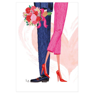 Couple With Bouquet Valentine Greeting Card - 1 card with envelope