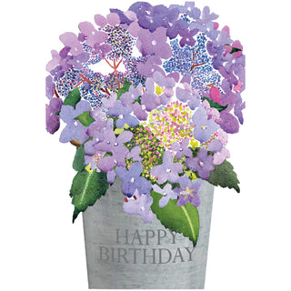 Hydrangeas In Bucket Foil Birthday Die Cut Greeting Card - 1 card with envelope