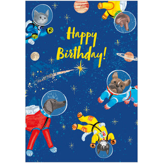Space Pets Birthday Greeting Card - 1 card with envelope