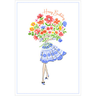 Lady With Bouquet Birthday Greeting Card - 1 card with envelope