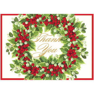 Holly And Berry Wreath Foil Thank You Notes Boxed 8 In-Foil