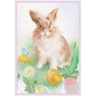Fluffy Easter Bunny And Eggs Easter Greeting Card - 1 card with envelope