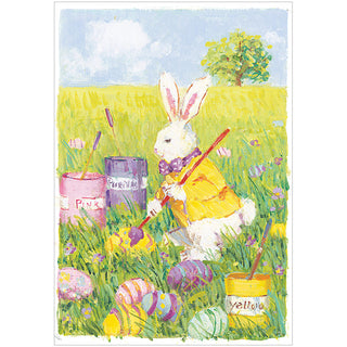Easter Bunny Painting Eggs Blank Greeting Card - 1 card with envelope