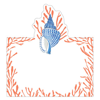 Shell Toile Coral/Blue Place Card 8 In Die-Cut