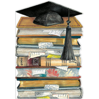 Stack Of Books And Grad Cap Graduation Die Cut Greeting Card - 1 card with envelope